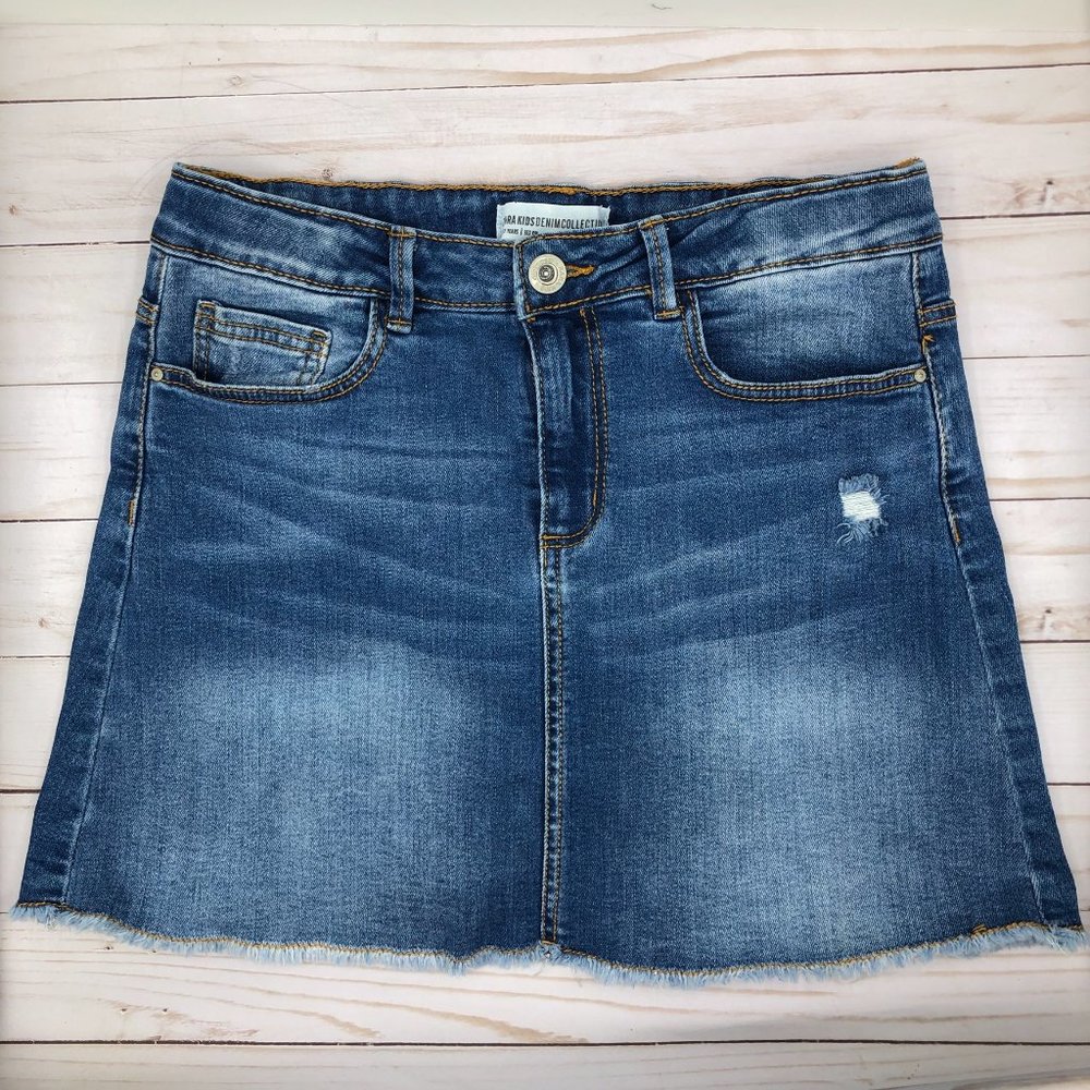 ZARA Kids Girls' Frayed Denim Skirt Size 11/12